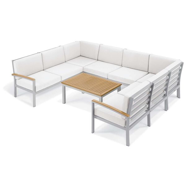 Travira Natural Eggshell White Seven-Piece Outdoor Loveseat and Table Chat Set, image 1