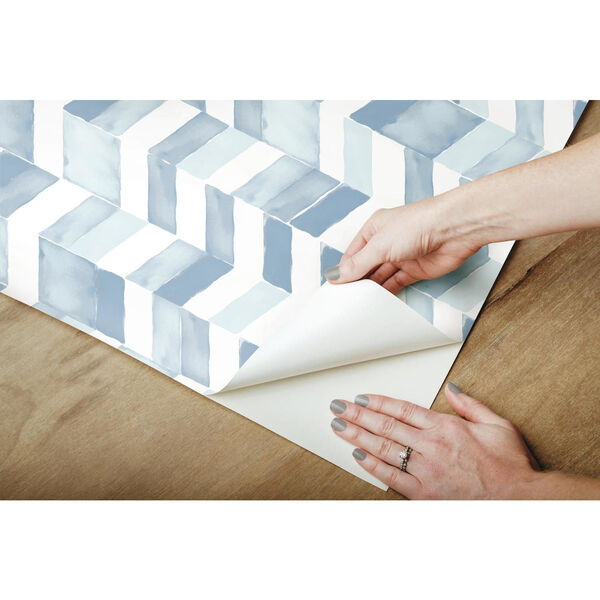Paul Brent Watercolor Chevron Blue And White Peel And Stick Wallpaper – SAMPLE SWATCH ONLY, image 4