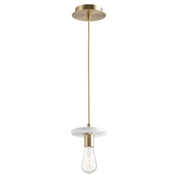 Aged Brass and White Marble One-Light Mini Pendant, image 2