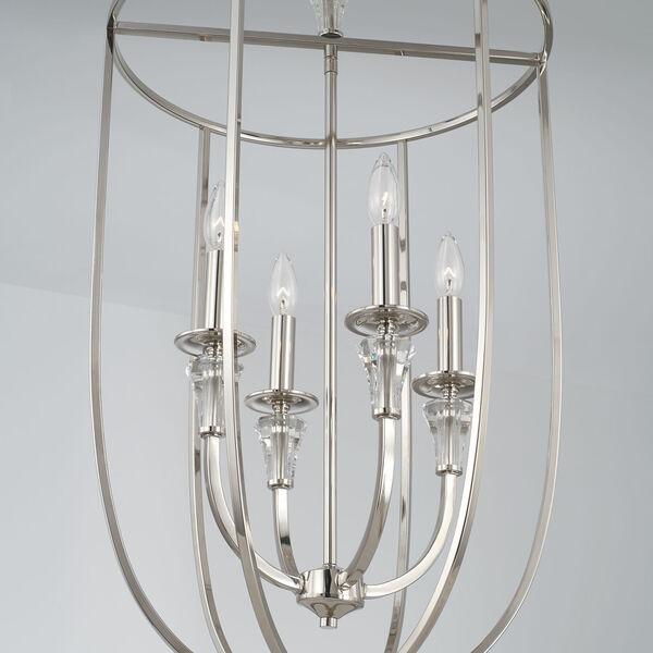 Laurent Polished Nickel Four-Light Foyer with Crystal Bobeches, image 4