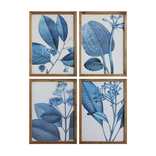 Blue Botanical Wood Framed Wall Art, Set of Four, image 1