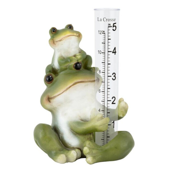 Green 5-Inch Poly Frog with Rain Gauge, image 1
