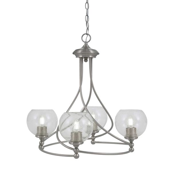 Capri Brushed Nickel Four-Light Chandelier with Clear Round Bubble Glass, image 1