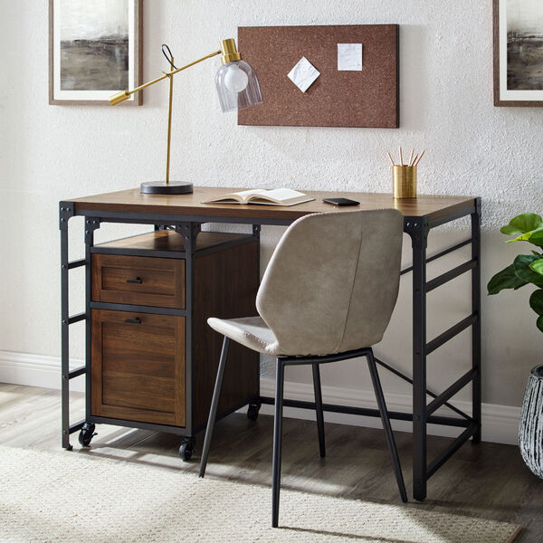 Angle Dark Walnut Desk with Filing Cabinet, image 2