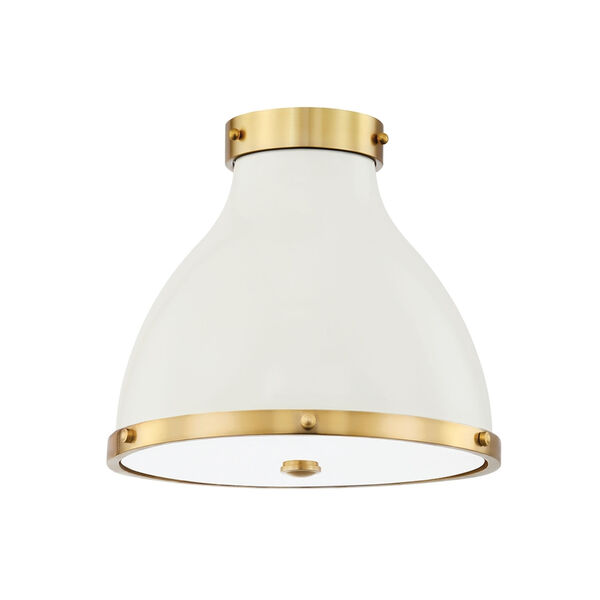 Painted No. 3 Aged Brass and Off White Two-Light Flush Mount, image 1