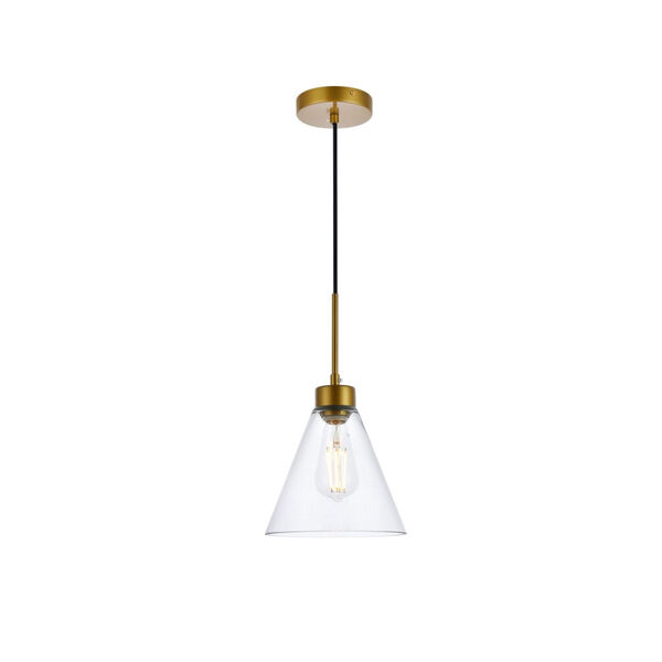 Mera Brass and Clear One-Light Mini Pendant, image 1