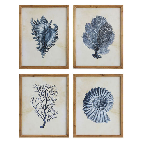 Blue Sea Life Wood Wall Plaque, Set of Four, image 1