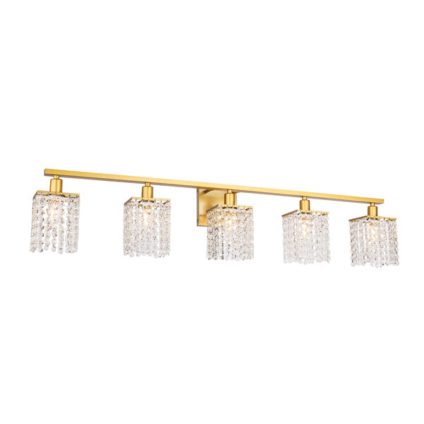 Phineas Brass Five-Light Bath Vanity with Clear Crystals, image 4