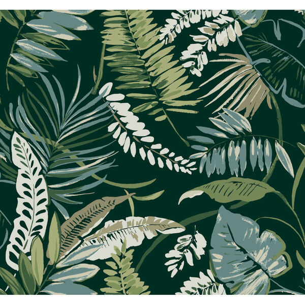 Tropics Dark Green Tropical Toss Pre Pasted Wallpaper, image 2