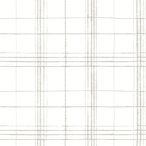 Simply Farmhouse White and Gray Plaid Wallpaper, image 2