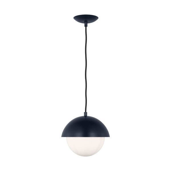 Hyde Navy One-Light Small Mini Pendant with Opal Glass Shade by Drew and Jonathan, image 1
