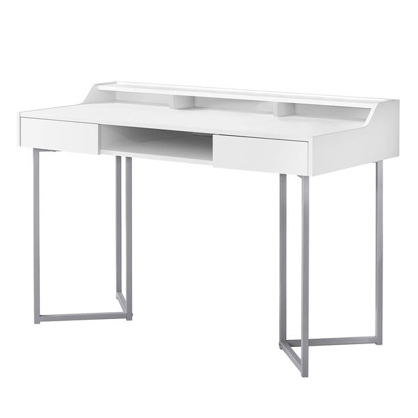 White and Silver 22-Inch Computer Desk with Three Open Cubbies, image 1