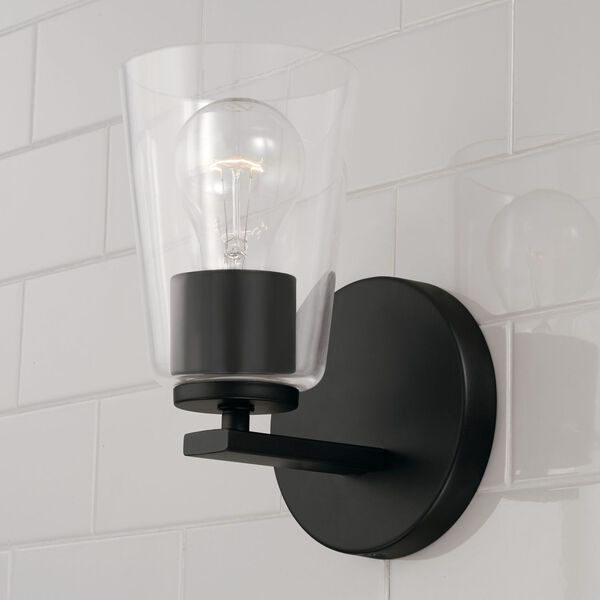 Portman Matte Black One-Light Sconce with Clear Glass, image 3