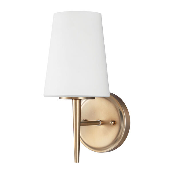 Driscoll Satin Brass One Light Bathroom Wall Sconce with Etched Glass Painted White Inside, image 1