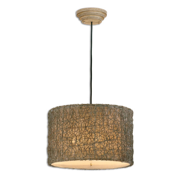 Light Knotted Rattan Drum Pendant , image 1