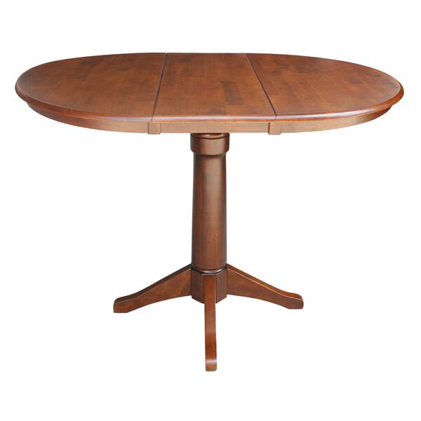 Espresso Round Pedestal Counter Height Table with 12-Inch Leaf, image 2