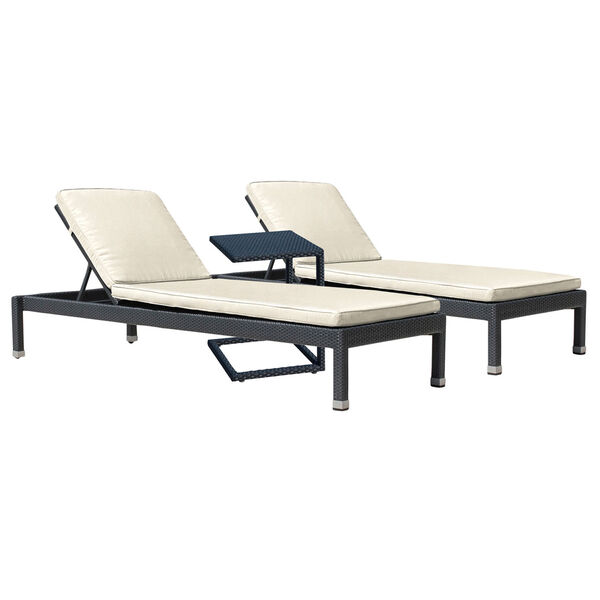 Onyx Black Outdoor Chaise Lounge Sets with Sunbrella Cabana Regatta Cushion, 3 Piece, image 1
