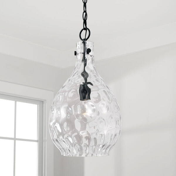 Brentwood Matte Black One-Light Pendant with Clear Water Glass, image 3