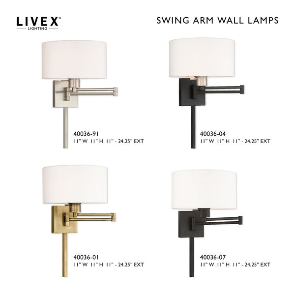 Swing Arm Wall Lamps Bronze 11-Inch One-Light Swing Arm Wall Lamp with Hand Crafted Off-White Hardback Shade, image 5