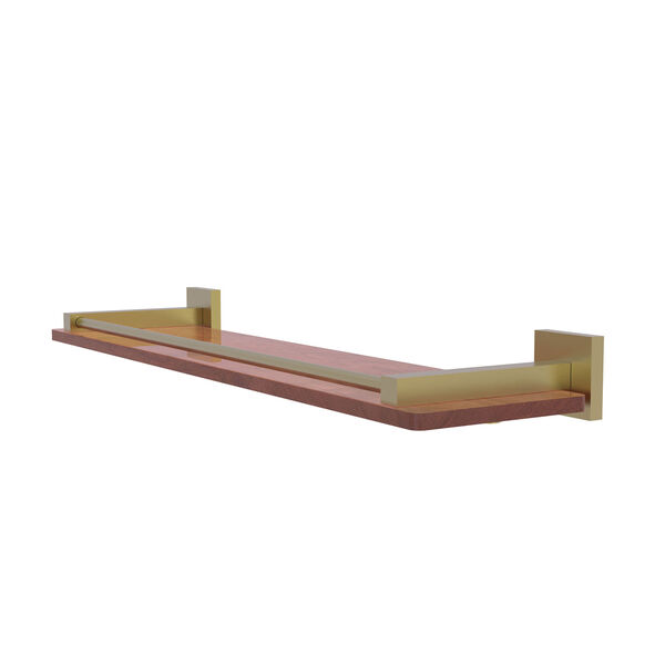 Montero Satin Brass 22-Inch Solid IPE Ironwood Shelf with Gallery Rail, image 1