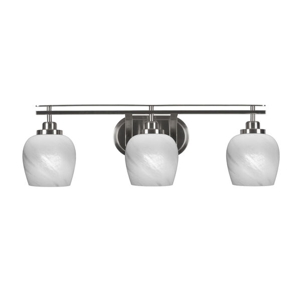 Odyssey Brushed Nickel Three-Light Bath Vanity with Six-Inch Marble Glass, image 1