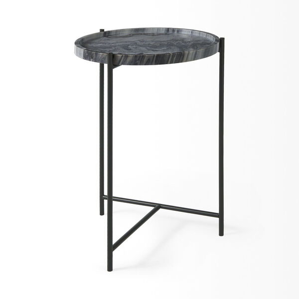 Stella Gray and Black Round Marble Top End Table, image 6