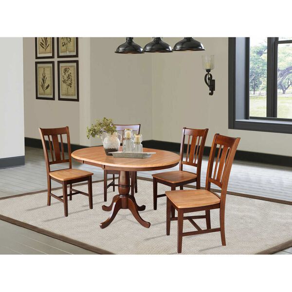 Cinnamon and Espresso Round Dining Table with 12-Inch Leaf and Chairs, 5-Piece, image 2