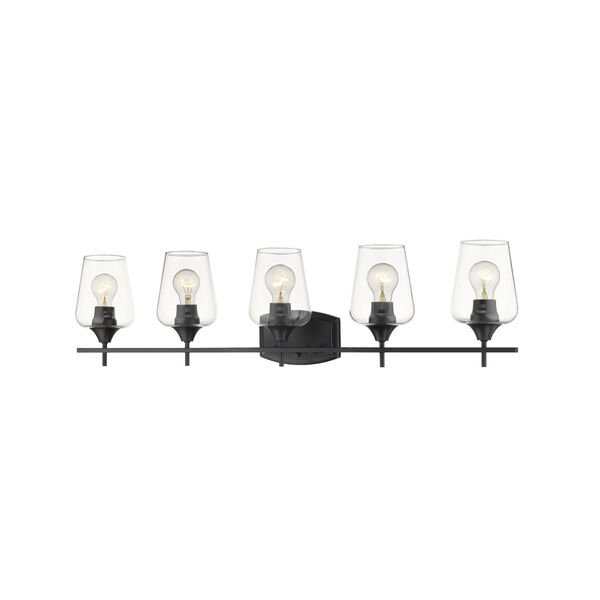 Joliet Matte Black Five-Light Vanity with Transparent Glass, image 1