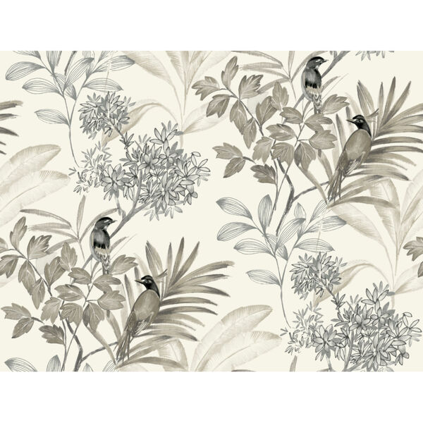 Handpainted  Gray Handpainted Songbird Wallpaper, image 2