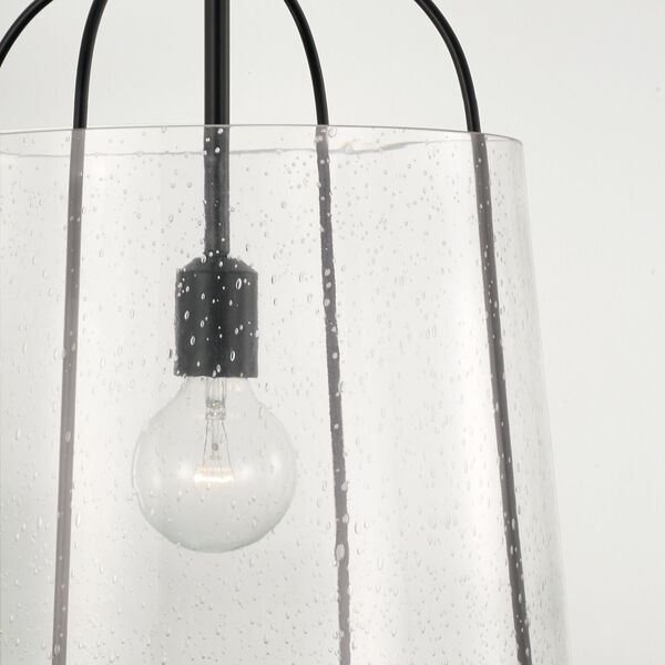 HomePlace Madison Matte Black One-Light Pendant with Clear Seeded Glass, image 3