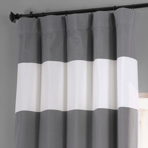 Slate Gray and Off White Printed Cotton Blackout Single Panel Curtain, image 2