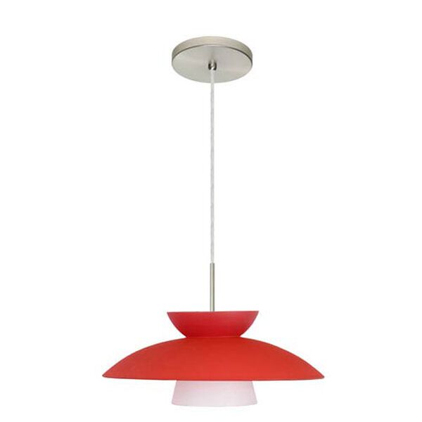 Trilo 15 Satin Nickel One-Light LED Pendant with Red Matte Glass, image 2