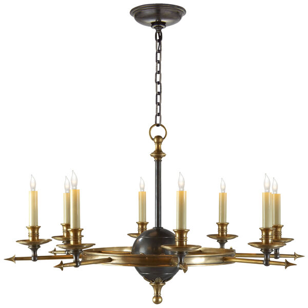 Leaf and Arrow Large Chandelier in Bronze with Antique-Burnished Brass by Chapman and Myers, image 1