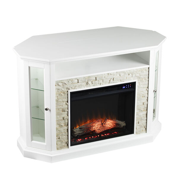 Redden Fresh White Corner Convertible Electric Fireplace with Storage, image 5