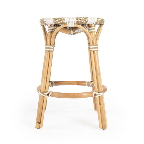 Tobias Beige and White Stripe on Natural Rattan Counter Stool, image 3