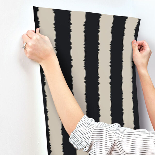 Grandmillennial Black Scalloped Stripe Pre Pasted Wallpaper - SAMPLE SWATCH ONLY, image 3