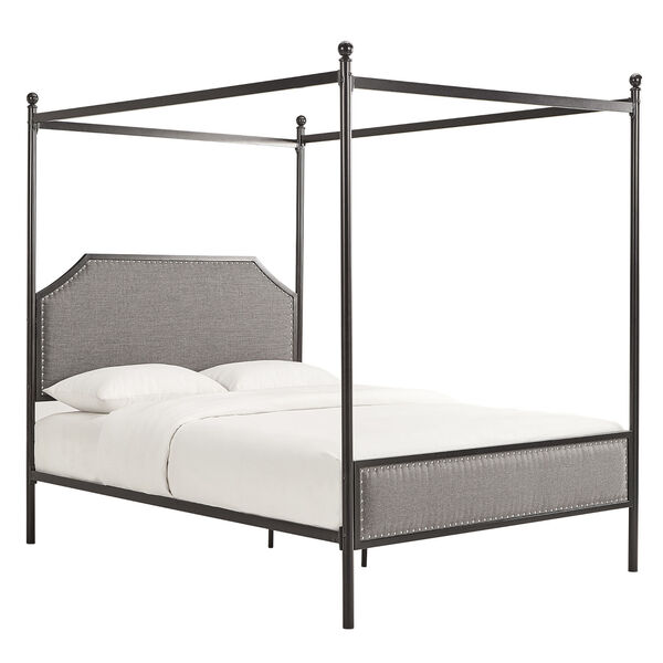Mito Gray Upholstered Metal Canopy Queen Bed, image 1