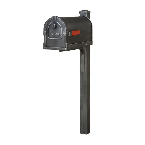 Savannah Curbside Swedish Silver Mailbox and Wellington Direct Burial Mailbox Post Smooth, image 1