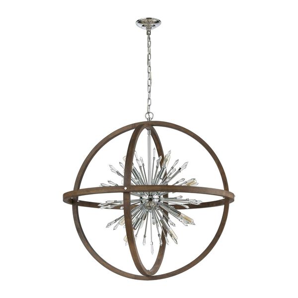Morning Star Aged Wood and Polished Chrome Six-Light Chandelier, image 3