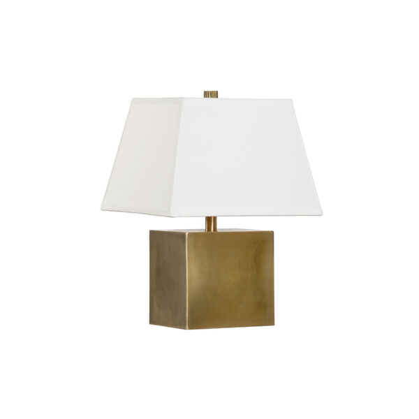 Antique Brass One-Light Cube Lamp, image 1