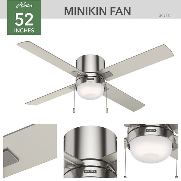 Minikin Brushed Nickel 52-Inch Two-Light LED Ceiling Fan, image 4