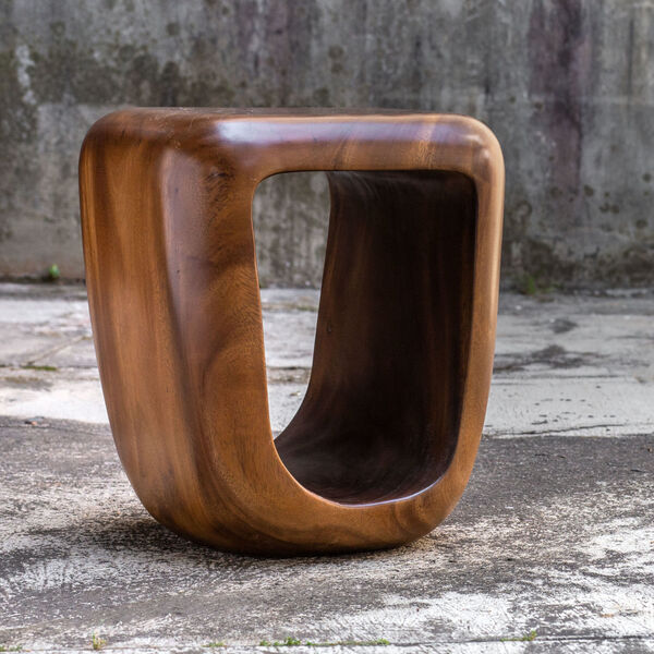 Loophole Brown Wooden Accent Stool, image 1