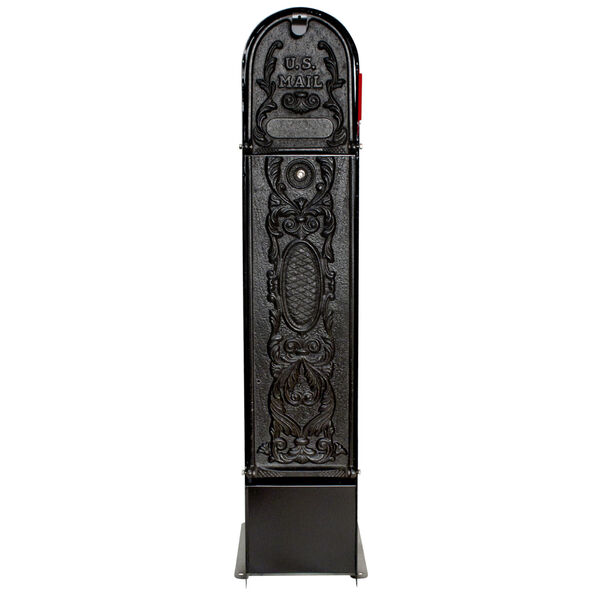 MailKeeper 100 Black 49-Inch Locking Column Mount Mailbox Decorative Classic Design Front, image 1