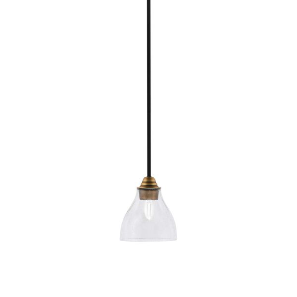 Paramount Matte Black and Brass One-Light Mini Pendant with Six-Inch Clear Bubble Cone Glass, image 1