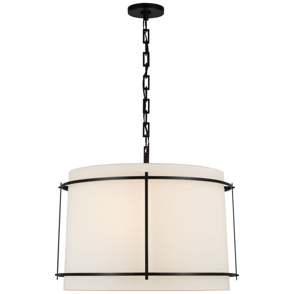 Callaway Large Hanging Shade in Bronze with Linen Shade and Frosted Acrylic Diffuser by Carrier and Company, image 1