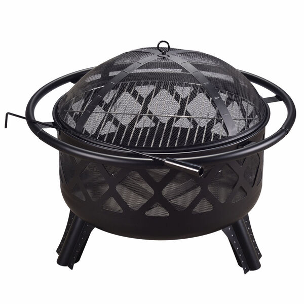 Black Outdoor 30-Inch Round Steel Wood Burning Fire Pit, image 6
