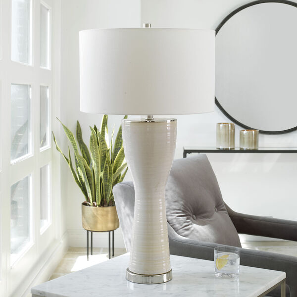 Amphora Off White and Ploished Nickel One-Light Table Lamp, image 2