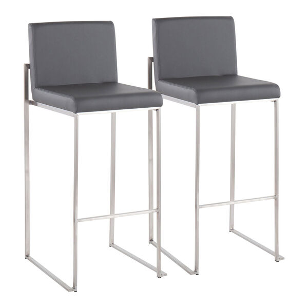 Fuji Stainless Steel and Grey High Back Bar Stool, Set of 2, image 2