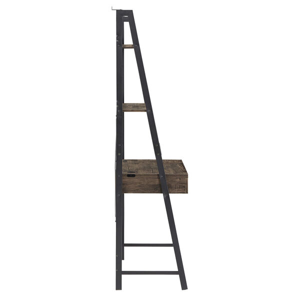 Norman Black Single Drawer Ladder Desk with USB Charging Station, image 3