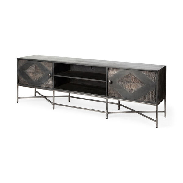 Hobbart I Dark Brown Solid Wood TV Stand Media Console with Storage, image 1